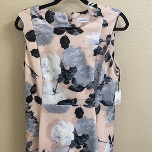 New Calvin Klein floral dress. A cream dress with a black n white floral design.